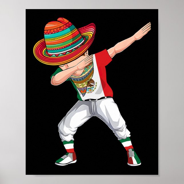 Dabbing Mexican Poncho Cinco De Mayo Boys Men Somb Poster (Front)