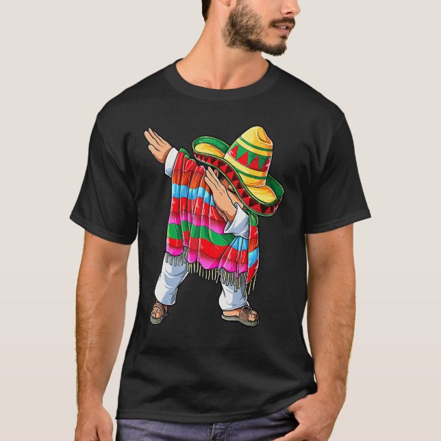 Dabbing Mexican Poncho Cinco De Mayo Boys Men Somb T-Shirt (Front)