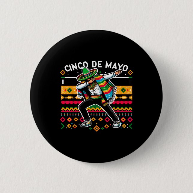 Dabbing Mexican Poncho Cinco De Mayo Fiesta 4  Button (Front)