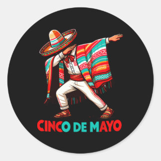 Dabbing Mexican Poncho Cinco De Mayo Fiesta  Classic Round Sticker