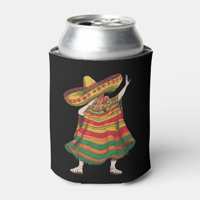 Dabbing Mexican Poncho Cinco De Mayo Fiesta Party Can Cooler (Can Front)