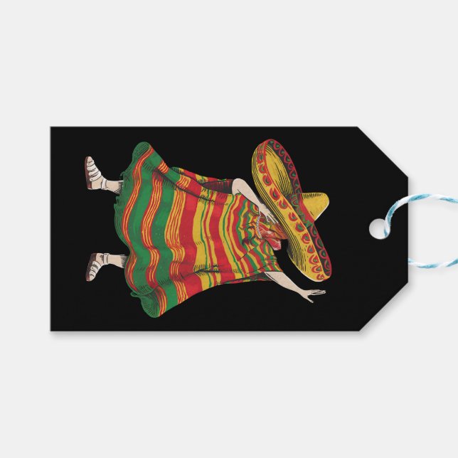 Dabbing Mexican Poncho Cinco De Mayo Fiesta Party Gift Tags (Front (Horizontal))