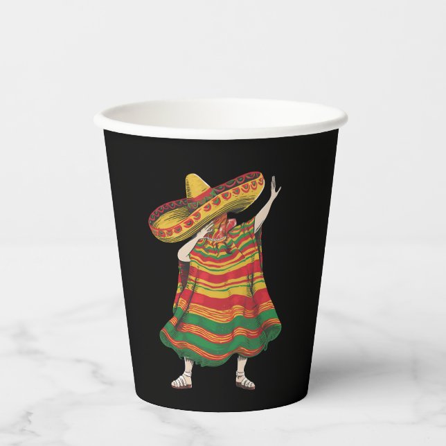 Dabbing Mexican Poncho Cinco De Mayo Fiesta Party Paper Cups (Front)