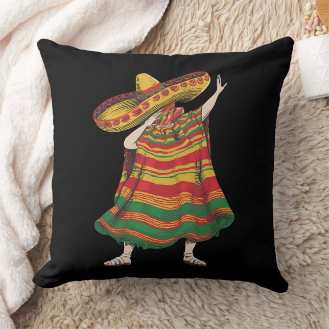 Dabbing Mexican Poncho Cinco De Mayo Fiesta Party Throw Pillow (Blanket)