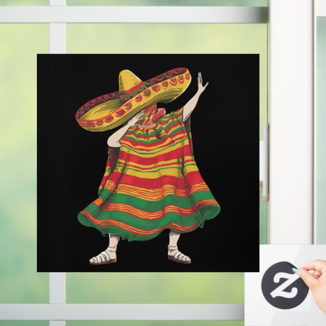 Dabbing Mexican Poncho Cinco De Mayo Fiesta Party Window Cling (Home)