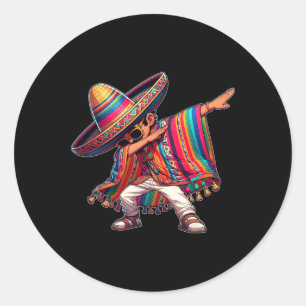 Dabbing Mexican Poncho Cinco De Mayo Men Sombrero  Classic Round Sticker