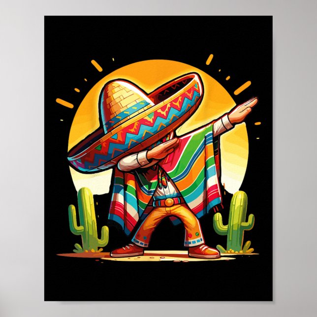 Dabbing Mexican Poncho Sombrero Dab Dance Cinco De Poster (Front)