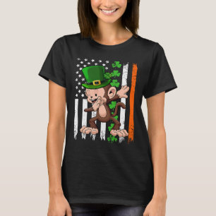 Dabbing Monkey Leprechaun Hat American Flag St Pat T-Shirt