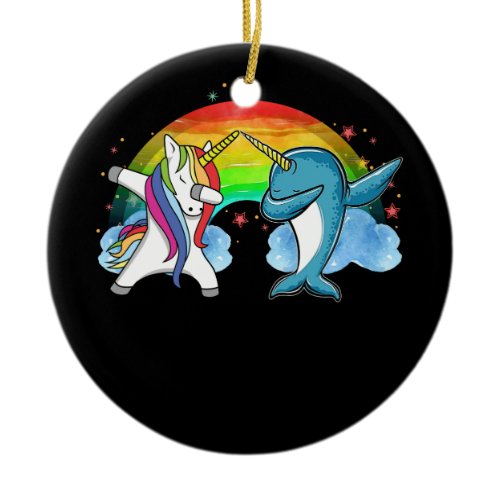 Dabbing Narwhal  Unicorn Dab Dance Ceramic Ornament