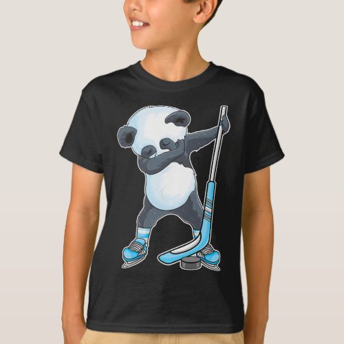Dabbing panda Ice Hockey panda Kids Boys Fun ice H T_Shirt