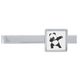 Dabbing Panda Silver Finish Tie Bar