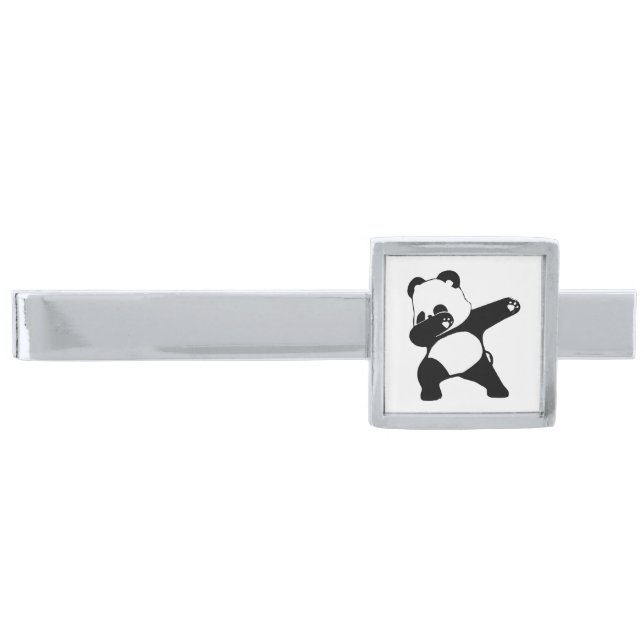 Dabbing Panda  Silver Finish Tie Bar (Front)