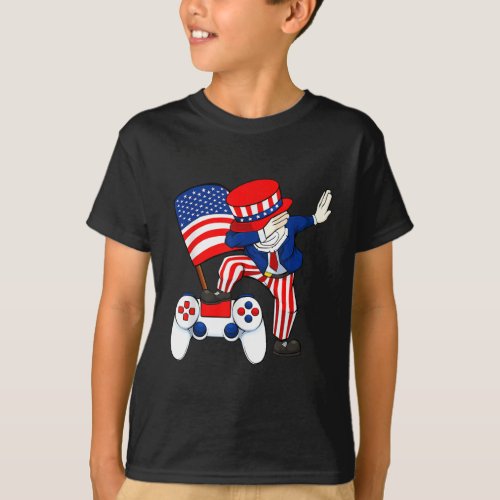 Dabbing Patriotic Gamer 4th Of July Video Game  T_Shirt