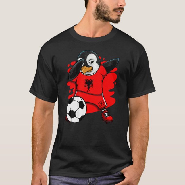 Dabbing Penguin Albania Soccer Fans Jersey Footbal T-Shirt (Front)