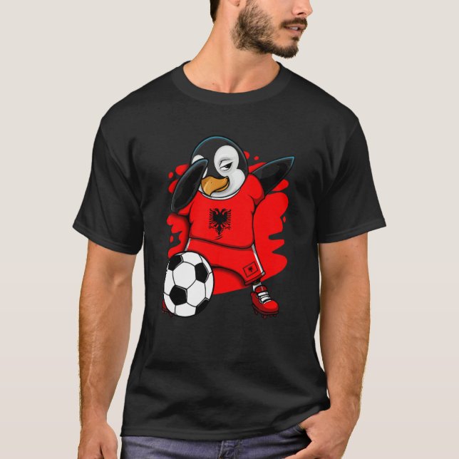 Dabbing Penguin Albania Soccer Fans Jersey Footbal T-Shirt (Front)