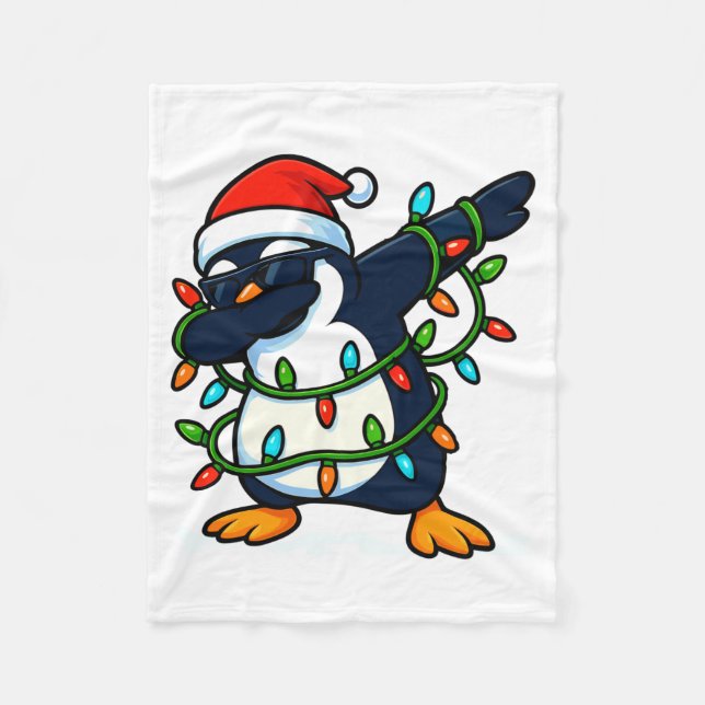 Dabbing Penguin Christmas Girls Xmas Lights Boys C Fleece Blanket (Front)