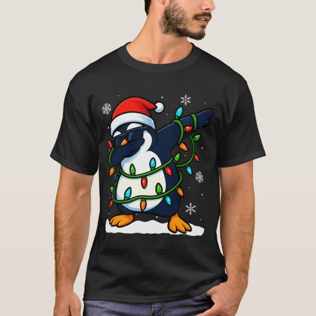 Dabbing Penguin Christmas Girls Xmas Lights Boys C T-Shirt (Front)