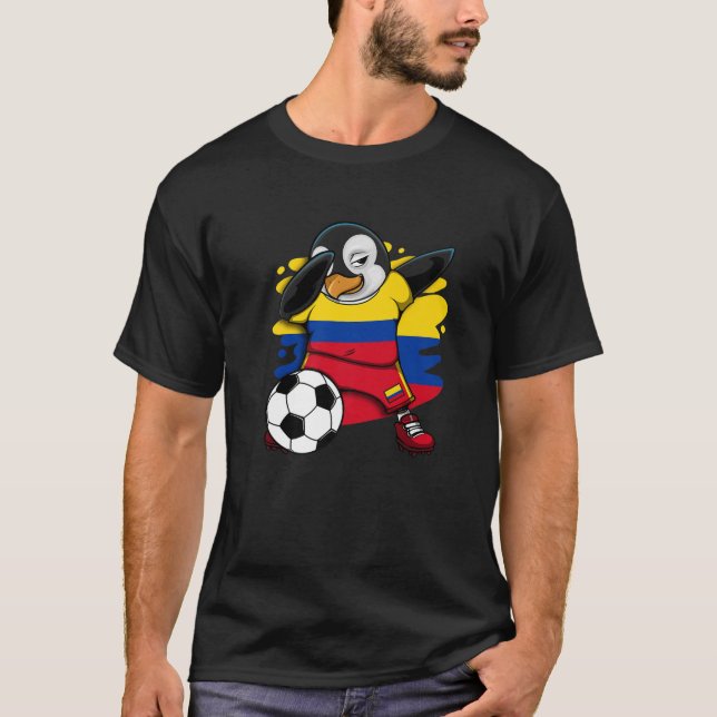 Dabbing Penguin Colombia Soccer Fans Jersey Footba T-Shirt (Front)