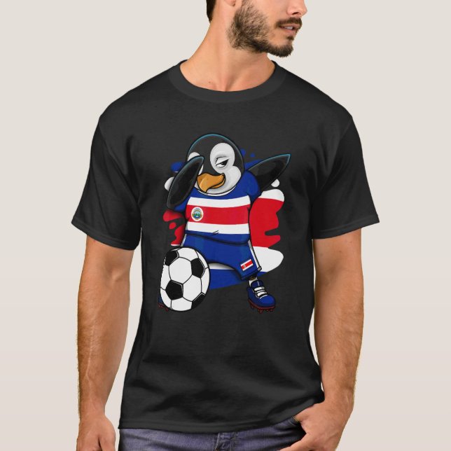 Dabbing Penguin Costa Rica Soccer Fans Jersey Foot T-Shirt (Front)