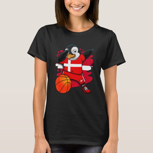 Dabbing Penguin Denmark Basketball Fans Jersey Sum T-Shirt (Front)