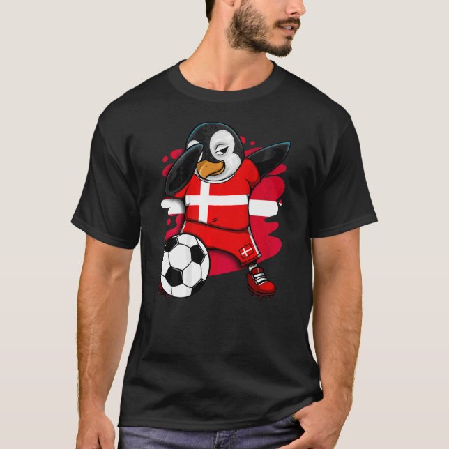 Dabbing Penguin Denmark Soccer Fans Jersey Footbal T-Shirt (Front)