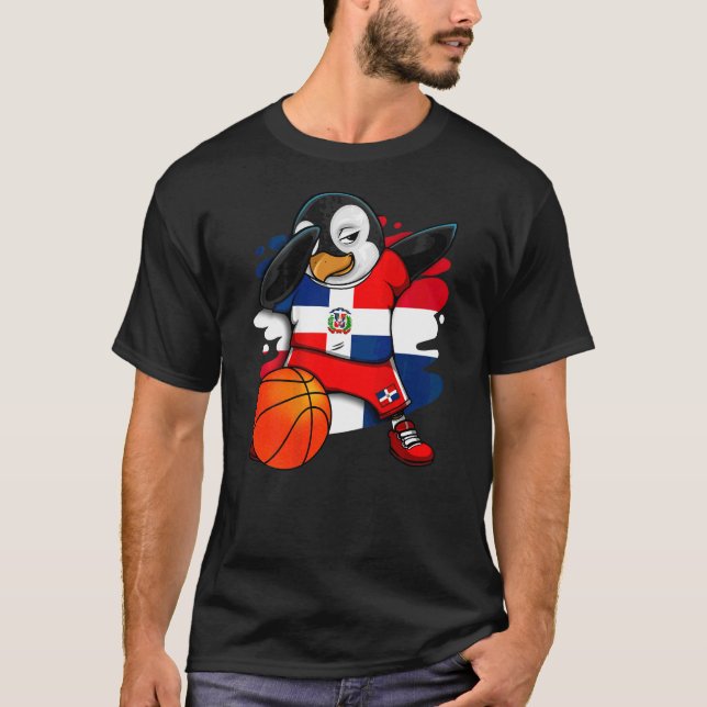 Dabbing Penguin Dominican Republic Basketball Fans T-Shirt (Front)