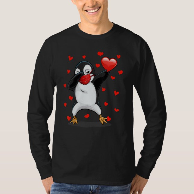 Dabbing Penguin Face Mask Dab Dance Funny Valentin T-Shirt (Front)