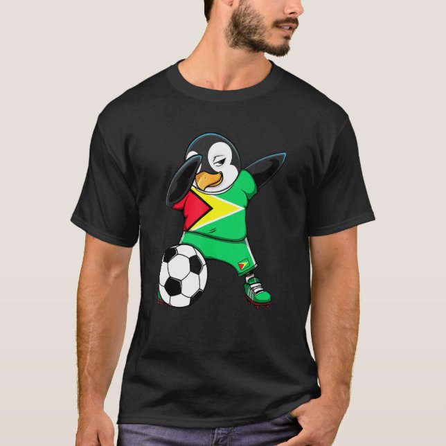 Dabbing Penguin Guyana Soccer Fans Jersey Flag Foo T-Shirt (Front)