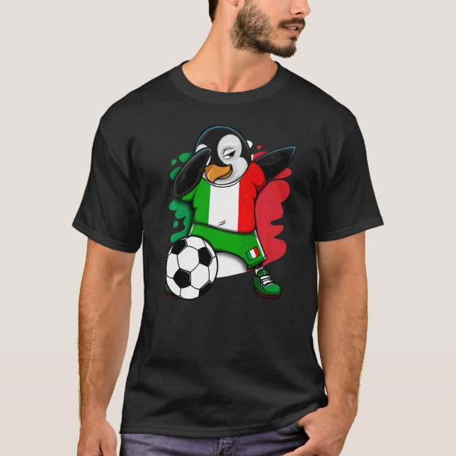Dabbing Penguin Italy Soccer Fans Jersey Flag Foot T-Shirt (Front)