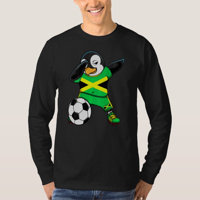 Dabbing Penguin Jamaica Soccer Fans Jersey Footbal T-Shirt (Front)