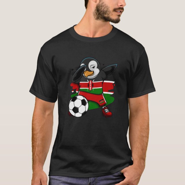 Dabbing Penguin Kenya Soccer Fans Jersey Flag Foot T-Shirt (Front)