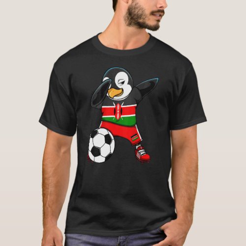 Dabbing Penguin Kenya Soccer Fans Jersey Flag Foot T_Shirt