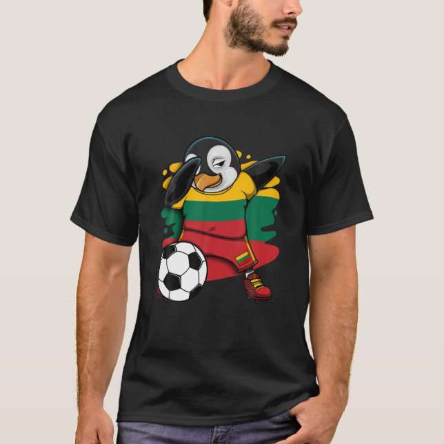 Dabbing Penguin Lithuania Soccer Fans Jersey Footb T-Shirt (Front)