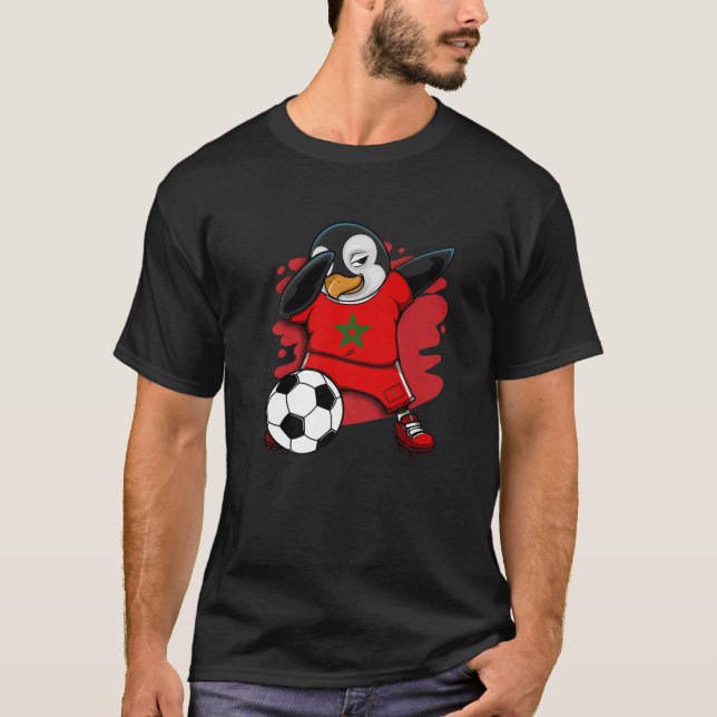 Dabbing Penguin Morocco Soccer Fans Jersey Footbal T-Shirt (Front)