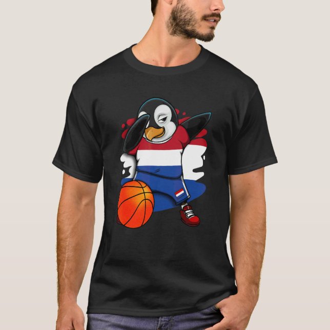 Dabbing Penguin Netherlands Basketball Fan Jersey  T-Shirt (Front)