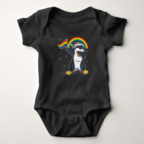 Dabbing Penguin Rainbow LGBT Baby Bodysuit