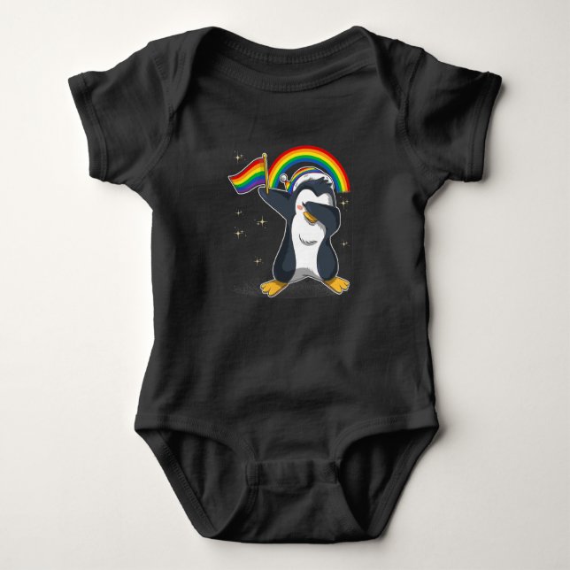 Dabbing Penguin Rainbow LGBT Baby Bodysuit (Front)