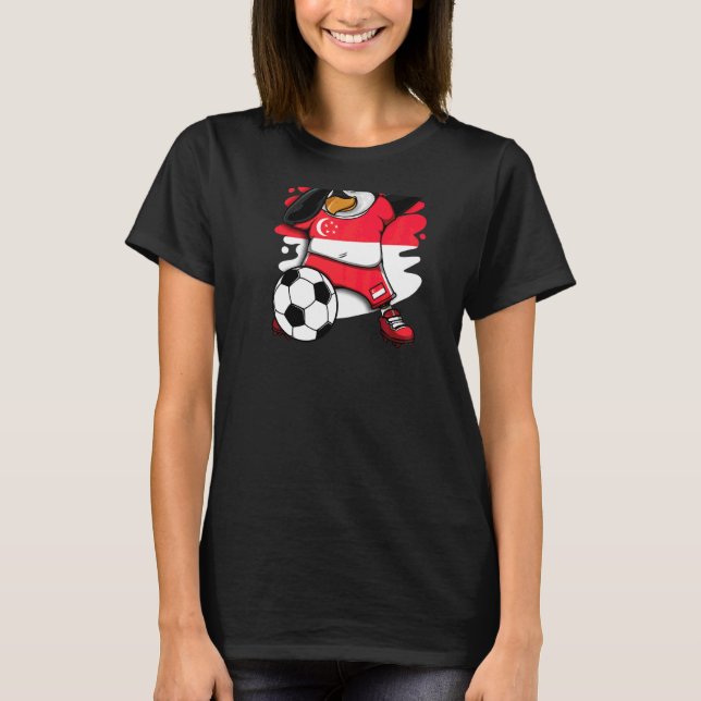 Dabbing Penguin Singapore Soccer Fans Jersey Footb T-Shirt (Front)