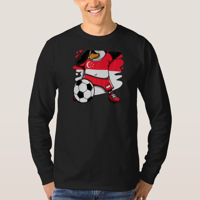 Dabbing Penguin Singapore Soccer Fans Jersey Footb T-Shirt (Front)