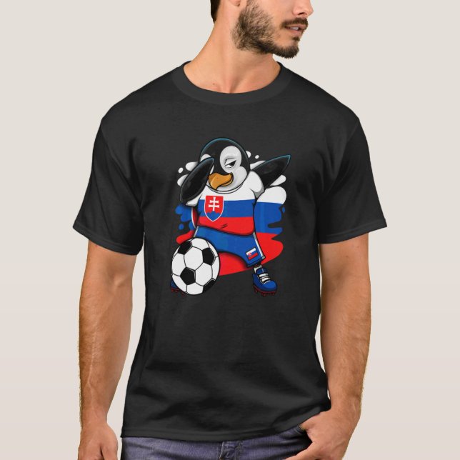 Dabbing Penguin Slovakia Soccer Fans Jersey Footba T-Shirt (Front)