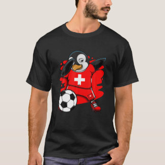 Dabbing Penguin Switzerland Soccer Fan Jersey Foot T-Shirt