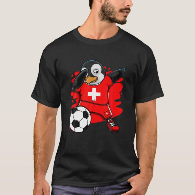 Dabbing Penguin Switzerland Soccer Fan Jersey Foot T-Shirt (Front)