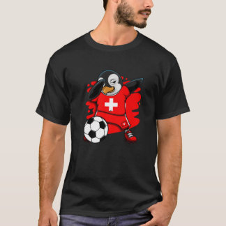 Dabbing Penguin Switzerland Soccer Fan Jersey Foot T-Shirt