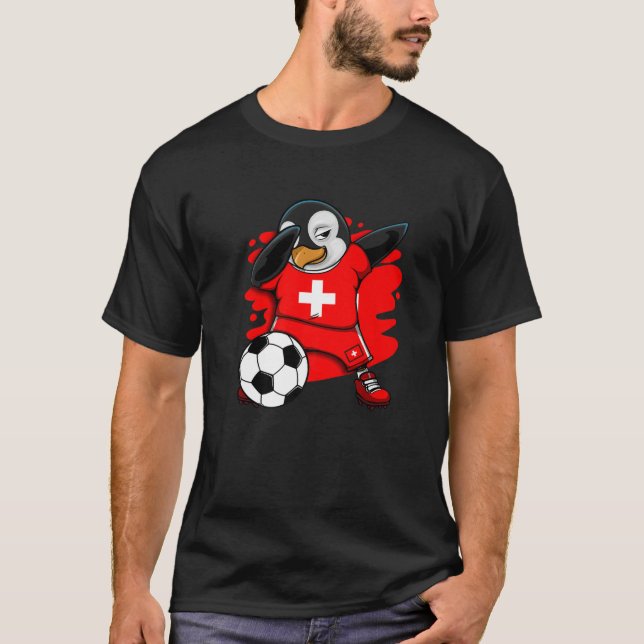 Dabbing Penguin Switzerland Soccer Fan Jersey Foot T-Shirt (Front)