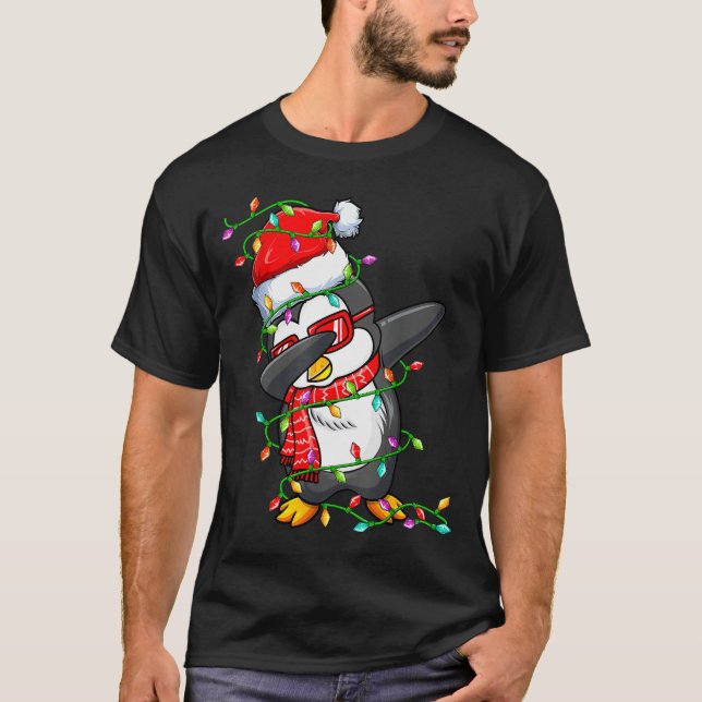 Dabbing Penguin Wearing Santa Hat - Penguin Lover  T-Shirt (Front)