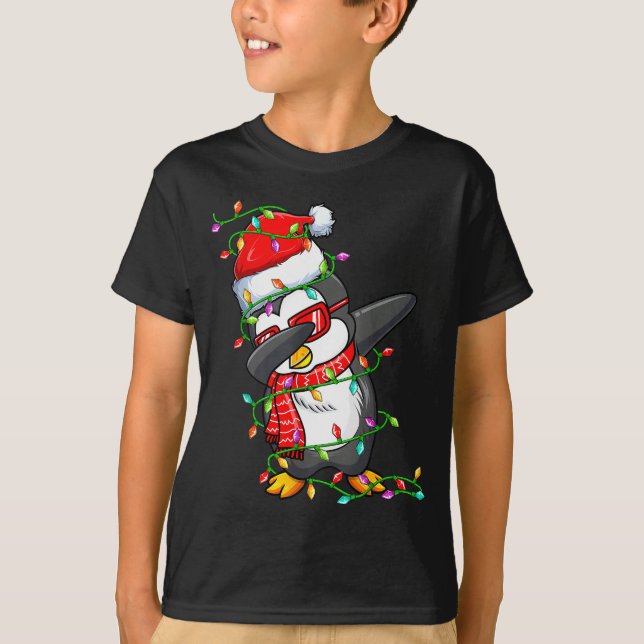 Dabbing Penguin Wearing Santa Hat - Penguin Lover  T-Shirt (Front)