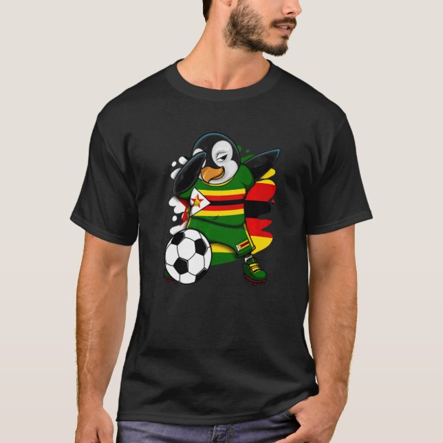 Dabbing Penguin Zimbabwe Soccer Fans Jersey Footba T-Shirt (Front)