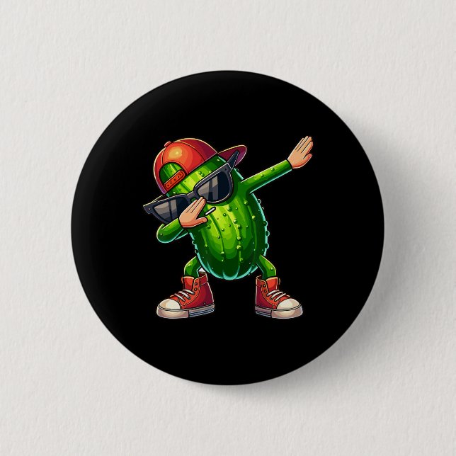 Dabbing Pickle Dancing Cucumber Lover Funny Pickle Button (Front)