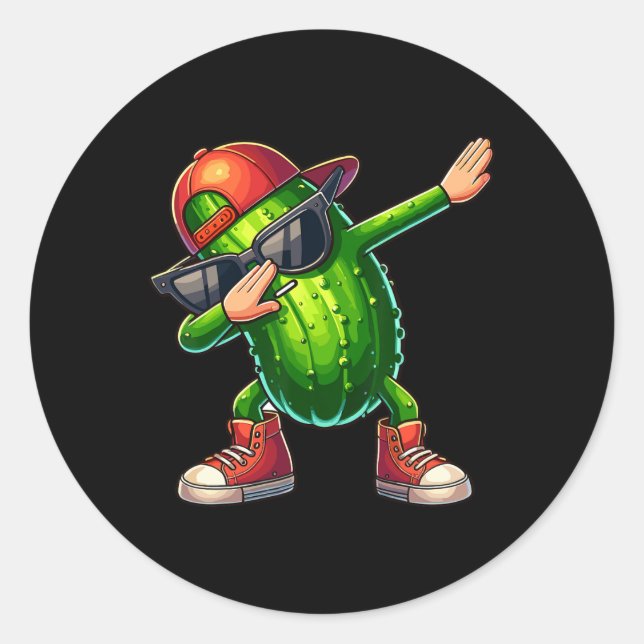 Dabbing Pickle Dancing Cucumber Lover Funny Pickle Classic Round Sticker (Front)