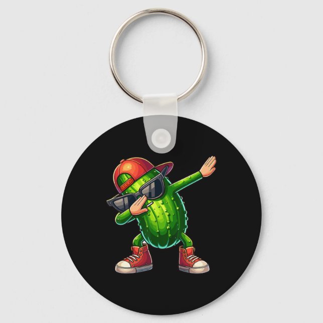 Dabbing Pickle Dancing Cucumber Lover Funny Pickle Keychain (Front)